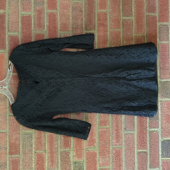 Sequin hearts black lace dress size small 3/4 sleeve - Picture 2 of 9